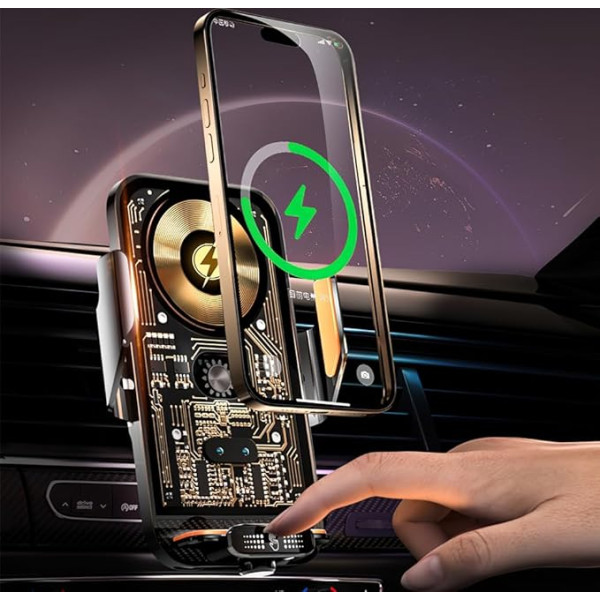 OBEST Wireless Car Charger, Navigation Mount for Mobile Phone with Infrared Induction, 66W Charge and 2 Magnetic Adapters, Compatible with All Mobile Phones