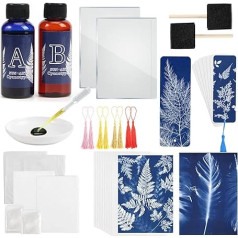 Csyidio Cyanotype Kit Includes 2 Component Sensitizer Set, 40 Sheets A5 Paper Brush Tools and Instructions Sun Print Nature Printing Kit for Photographic Blueprints DIY Arts Crafts Projects