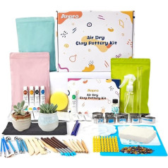 Anpro Air Drying Clay Home Pottery Set for Adults, 46 Pieces DIY Clay Set for Beginners, Pottery Clay with Tools, Paints, Brushes, Instructions, Gloss Varnish