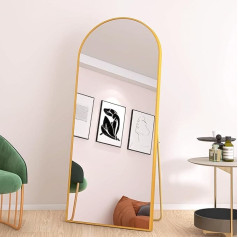 AUFHELLEN Bogen Full Body Mirror 165 x 60 cm, Curved Mirror with Golden Metal Frame, Standing Mirror, HD Large Floor Mirror, Wall Mirror with Hooks for Living Room, Bedroom and Dressing Room Mirror