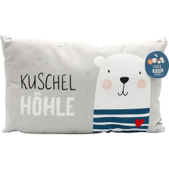 Dekohelden24 Children's Cuddly Cushion with Bear / Inscription – Cuddly Cave – L x W x H approx. 40 x 13 x 23 cm, 100% Cotton