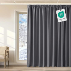 KGORGE Extra Wide Curtains, Thermal Curtain, Ruffle Tape, 300 cm Wide, Blackout Curtains for Rail, Set of 1, 240 x 300 cm (H x W), Grey Thermal Curtains with Ruffle Tape, Opaque Living Room