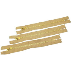 Pack of 3 Brass Zips with Semi Automatic Slider Available in Maya 3# Zip for Sewing on Clothes (30 cm, Beige)
