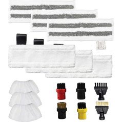 Getyjoe Microfibre Cloth Set Steam Cleaner Accessories Compatible with Kärcher Easyfix Steam Cleaner SC1/SC2/SC3/SC4/SC5/SV7 (3 Floor Cloths + 3 Sanding Cloths + 3 Hand Nozzle Cloths + 6 Brushes)