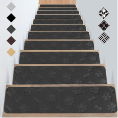 GOYLSER Stair Mats for Wooden Stairs, Non-Slip Stair Carpet Steps with Double Self-Adhesive for Elders, Children, Pets (76 x 20 cm, Pack of 15, Grey Dog Paw)