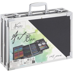 Nassau Fine Art Painting Case, 145-Piece Art Drawing Box in Metal Storage Box, Creativity Box for Children and Adults, Colouring Pencils, Watercolours, Pastels, Hobby, School & Work