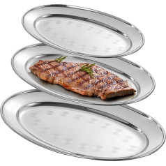 3 Pieces Oval Stainless Steel Serving Plates, Food Grade Metal Serving Plate, Large Sizzle Serving Tray, Waiter Tray, Mirror Polished Stainless Steel Food Tray for Dinner, Party