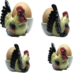 B2SEE Egg Cup Ceramic Crockery Set Animal Motifs 4 Pieces Good Quality (Chickens)
