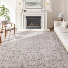 HUGEAR Grey Area Rug 150 x 210 cm Indoor Vintage Living Room Rug Kitchen Washable Distressed Rug Grey Floral Bedroom Rug Retro Accent Throw Rug for Office Dining Room Bathroom