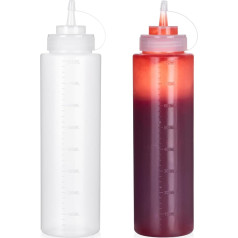 Deesoo Spice Squeeze Bottles 800ml Plastic Translucent Narrow Mouth Splash Bottles for Sauces Ketchup Oil Vinegar Syrup Honey Liquid Dispenser Set Kitchen Arts and Crafts 2