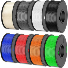 SUNLU 3D Printer Filament Bundle, Multicoloured 1.75 mm PLA+ Filament, Neatly Wound, 2 kg,, 8 Pack of 0.25 kg Spools, 8 Colours, Black, White, Grey, Transparent, Red, Blue, Green, Orange