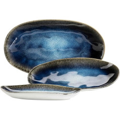 MÄSER Frozen Series Set of 3 Serving Plates, Ceramic Serving Plates in 3 Sizes, Modern Vintage Look, Colour Speckled Glaze, Stoneware, Blue, Small
