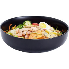 Swuut 26 cm Large Serving Bowl, 2200 ml Salad Bowl, Ceramic Black Pasta Bowl, Robust Mixing Bowls, Matte Soup Bowl for Family Kitchen, Microwave & Dishwasher Safe (Black)