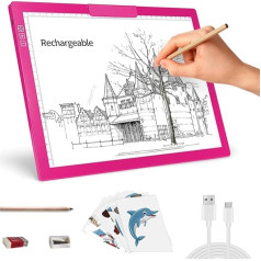 A4 Light Box, Rechargeable LED Light Pad with 6 Adjustable Brightness Levels, Tracing Light Box Pad for Artists, Drawing, Sketching, Animation (Rose Red)