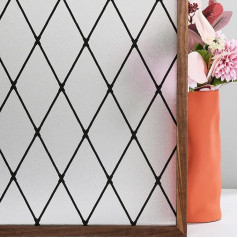 FEOMOS Black Lattice Window Film, Frosted Glass Film, Static Adhesive Window Film, Privacy Film, Decorative Film, Privacy Film for Windows, Doors, Glass Divider, Anti-UV 44 x 300 cm