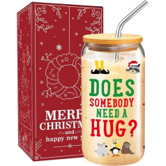 Buddy The Elf Merch Gifts, Funny Christmas Glass Mug for Men and Women, 16 Ounce Elf Glass Mug with Lid and Straw, Beer Coffee Tumbler, Party Supplies, White Elephant Gifts,