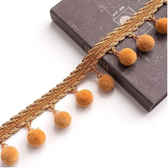 Yalulu 4 Yards Border with Tassels, Hanging Pompom Fringe Tassel Ball Trim Fabric Band Fringe Ribbon Ball Tassel Trimming Tassel Border Curtain Decorative Border (Dark Yellow)