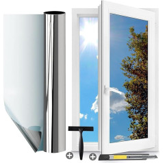 Gutsurge UV Protection Mirror Film Window Privacy Screen 60 x 400 cm Self-Adhesive Sun Protection Window Interior or Exterior Window Film Sun Protection Residue Heat Protection Film Silver