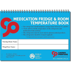 Cherry Medication Book Fridge Room Temperature Nursing Homes Spiral Bound A5 120gsm 24 Pages