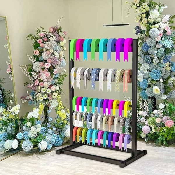 Treesunshine Bobbin Tape Stand, 5-Tier Tape Holder Organiser Stand, Craft Tape, Storage Shelf, Band Stand, Band Organiser with Large Capacity for Craft Room, Pastry Shop, Flower Shop (Black)