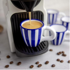 City to Cottage® - Espresso Cup Set, Blue/White Stripes, Handmade, Ceramic Crockery Espresso Cups, Set of 4, Mocha Cups Set