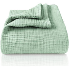 LAYNENBURG Premium Muslin Bedspread 220 x 240 cm XXL - 100% Cotton - Extra Soft Cotton Blanket as Cuddly Blanket, Bed Throw, Sofa Throw, Couch Throw - Warm Sofa Blanket (Mint Green)