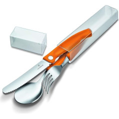 VICTORINOX Swiss Classic Professional 3-Piece Cutlery Set, Extra Sharp Blade, Serrated Edge, 11 cm, Robust Plastic Handle, Stainless Steel, Orange