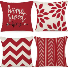 ZWJD Cushion Covers 50 x 50 cm, Set of 4 Decorative Outdoor Cushion Covers, Linen Decorative Cushion for Bedroom, Sofa, Chair, Bed, Garden (50 x 50 cm, Red)