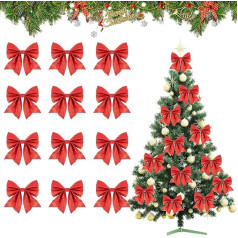 SULOLI 12 Pieces Christmas Bows 5.5 x 5.5 Inch Christmas Bows Bows Sequins for Christmas Tree Decoration Gift Wrapping (Red)