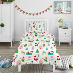 Bloomsbury Mill - Christmas Bed Linen - Christmas Duvet Cover for Children - Winter Bedding Set - Festive Christmas Fun - Duvet Cover 120 cm x 150 cm and Pillowcase for Toddlers/Baby Cots