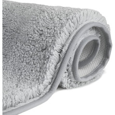 FCSDETAIL Non Slip Bath Mat 80x150cm Quick Dry Absorbent Bathroom Rug Machine Washable Soft Microfiber Rug for Bathtub Shower Floor Light Grey