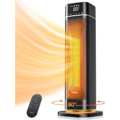 Fan Heater Energy-Saving, Quiet Ceramic Fan Heater with Remote Control, Night Light, 80° Oscillating, 4 Modes, 12-Hour Timer, Overheating and Tilt Protection, Heater for Bedroom