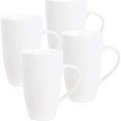 fanquare White Coffee Cup Set, Coffee Set for 4 People, Large Porcelain Mug for Cappuccino, Coffee, Tea, Cocoa, 600 ml