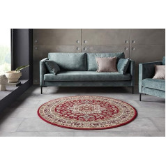Nouristan Mirkan Orient Rug Round - Living Room Rug Oriental Short Pile Vintage Oriental Rug for Dining Room, Living Room, Bedroom - Red, 160 cm