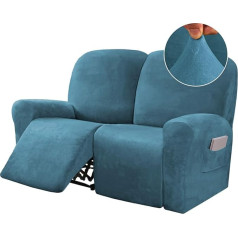 6 Pieces Deck Chair Covers 2 Seater Velvet Stretch Deck Chair Couch Covers for 2 Pillows Sofa Slipcovers Furniture Covers Custom Style Thick Soft Washable Peacock Blue