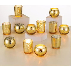 Romadedi Candle Holder Gold Tea Light Holder Table Decoration - Set of 24 Glass Candle Holders Mercury Tea Lights Votive Candles for Wedding Table Living Room Christmas Decoration Advent Wreath