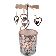 kingnero Carousel Candle Rotating Candle Holder Spinning Candle Holder Home Decoration Metal Tea Light Rotating Candle Holder for Christmas (Rose Gold Heart)