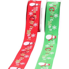 Trimming Shop Christmas Grosgrain Ribbon Christmas Holiday Printed Snowglake Santa Ribbons for Gift Wrapping, Festive Decoration - Red & Green (Option 2), 25mm x 20 Yards