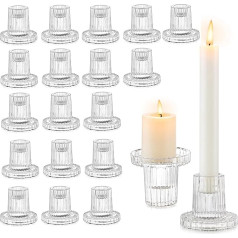 Glasseam Taper Candle Holder Glass Set of 20, Small Candle Holder for Taper Candles, Ribbed Mini Candle Holder Christmas for Outdoor Garden, Clear Candle Holder Taper Candle for Wedding Halloween