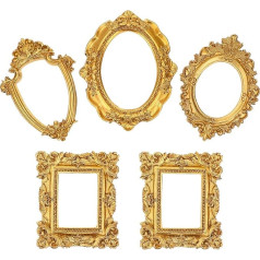 ABOOFAN Pack of 5 Mini Gold Picture Frames Vintage Resin Photo Frame Jewellery Display Frame Photography Photo Frame Baroque Place Card Photo Holder Manicure Photo Home Decor Mixed Style