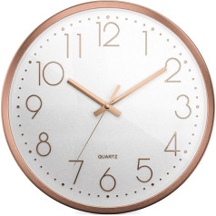 Mebus Quartz Wall Clock, Quiet Movement without Tick-Tack Noise, Aluminium Frame, Arabic Dial, 3D Numbers, Aluminium Hands, 30 cm, Rose/White