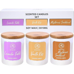 Aroma Candle Lavender - Vanilla - Sandalwood - Scented Candles Set 3 x 100 g - Aromatherapy Soy Wax Candles - Aroma Candle with Essential Oils - Vanilla Extract - Candle for Home - Idea for Birthday