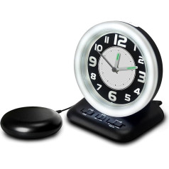 Geemarc Analogue Alarm Clock for Hearing Impaired People with Strong 80 dB Ringtone, Flash Light and Vibration Cushion - Vintage Wake 'N' Shake Wakes Up Late Sleepers - USB Charger - Version DE,