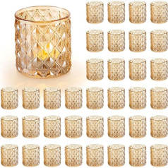 Inweder Gold Votive Candle Holder 36 Pieces Glass Tea Light Holder Clear Glass Cylinder Candle Holder for Pillar Candles Tea Light Holder Bulk for Wedding Event Baby Shower Home Decoration