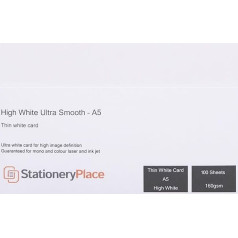 Stationery Place Thin Premium White Card 160 GSM High White Ultra Smooth A5 x 100 Sheets