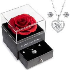 Yamonic Handmade Preserved Rose Jewellery Gift, Birthday Gift for Women, Anniversary Gift for Her, Real Rose with Necklace, Love You Forever Eternal Flower, Spanish - Red