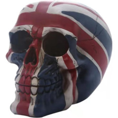 PEIQICHU Skull Bone Realistic Head Sculptures British Flag Painting Old Model for Gothic Halloween Party Decoration Mexican Day of the Dead Props Desk Ornament Resin