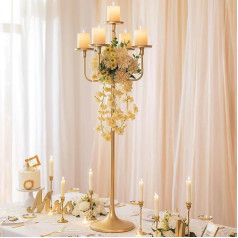 Candle Holder Gold Large Candle Holder High: Romadedi 122 cm Candle Holder 5 Arms for Decoration Christmas Wedding Outdoor Vintage Floor Candle Stand Large for Living Room Party Decor