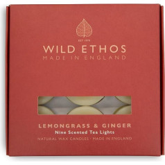 Wild Ethos Premium Scented Tea Lights Hand Poured in the UK - Less Smoke and Slow Burning (Lemongrass and Ginger)