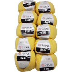 Ilkadim YarnArt Jeans Knitting Wool Plain with 55% Cotton, 500 g Wool Plain (Yellow 88), Pack of 10 x 50 g